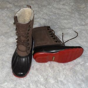Sperry Fur Lined Brown and Red Duck Boots Size 5